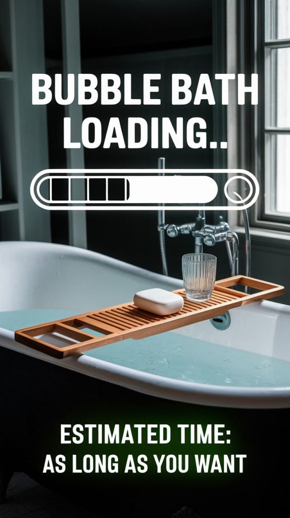 Serene bathroom decor with a playful twist—this sign adds charm to any master bath tub ideas decor, blending humor with relaxation.