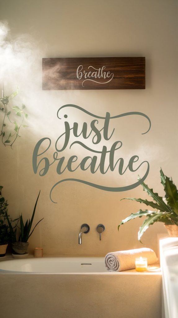 Bathroom idea decor meets mindfulness with this soothing wooden sign. Whether placed near a vanity or above the tub, it enhances any relaxation space