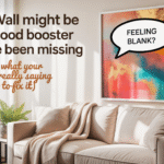 Cozy living room with playful wall art above a modern couch, styled with warm colors and minimal decor, representing how wall art can transform a room’s mood and energy.